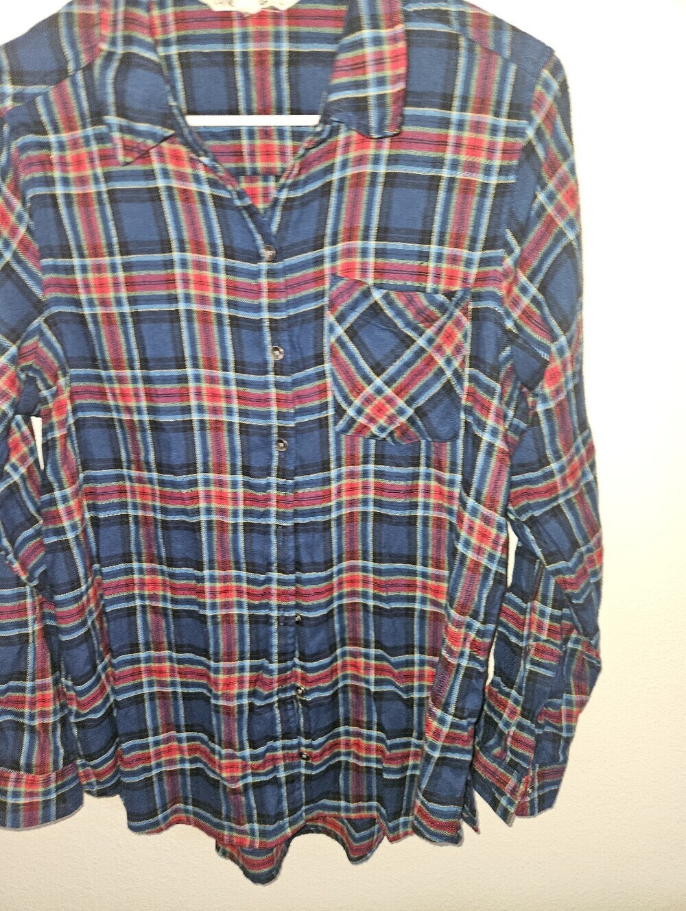 Vanilla Star Womans Plaid Long Sleeve Button Up Top Size L - Picture 4 of 10